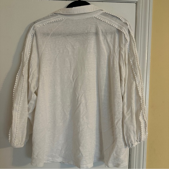 Chico’s Linen 3/4 button down collared crochet lace detail women size 3 - Picture 6 of 11